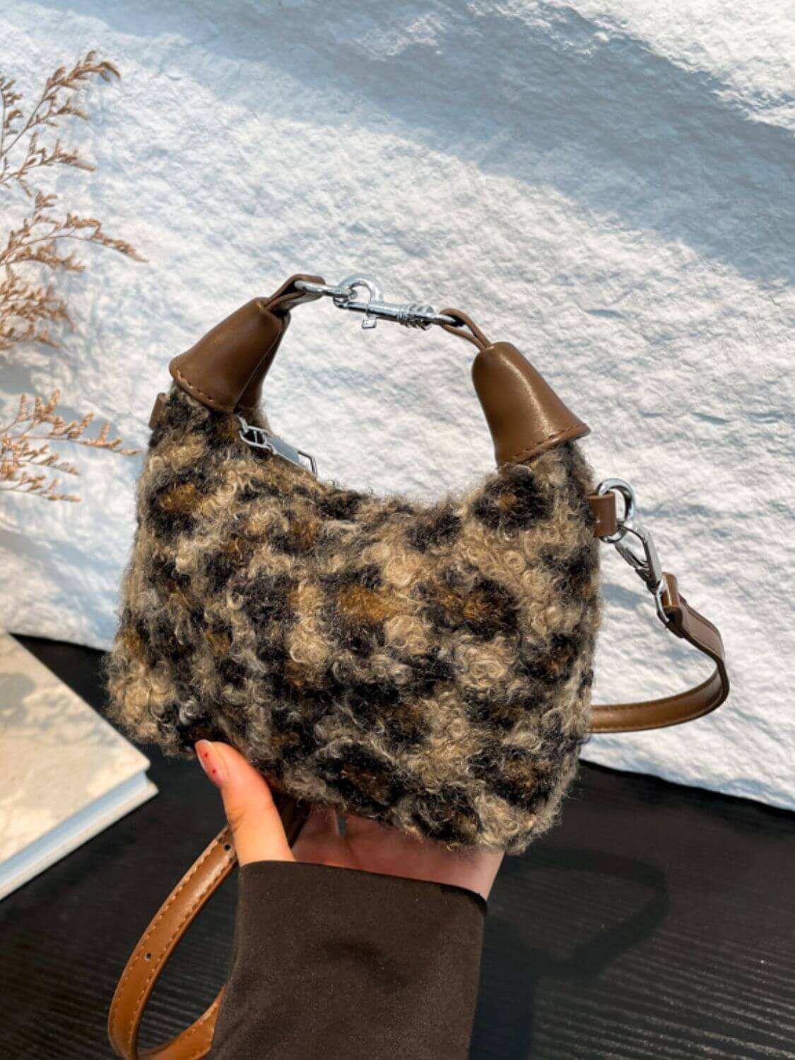 Fuzzy Polyester Mini Handbag with ZipperBe the envy of every fashionista with our Fuzzy Polyester Mini Handbag! Measuring at 6.3 x 2.4 x 4.9 inches and weighing only 4.9 oz, this bag is perfect for carryinHandbagsPlush Fashion ShopPlush Fashion ShopFuzzy Polyester Mini Handbag