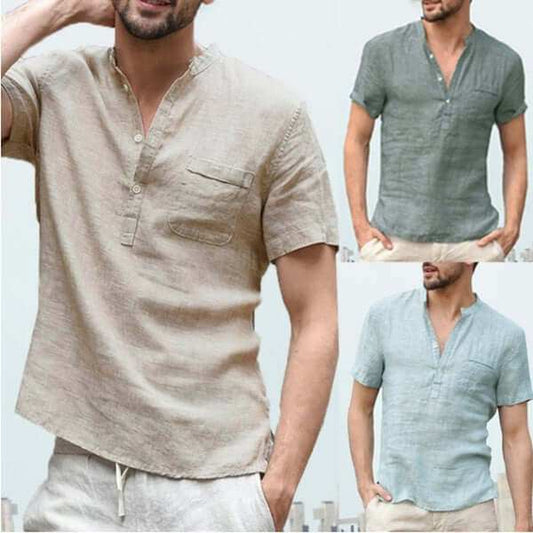 Casual Linen Solid Color Shirt Button V Neck Men Summer TopsElevate your summer style with our Casual Linen Solid Color Shirt! The unique design and variety of colors allow for endless options to match your personal style. MaMen's Polo ShirtsPlush Fashions ShopPlush Fashion ShopCasual Linen Solid Color Shirt Button