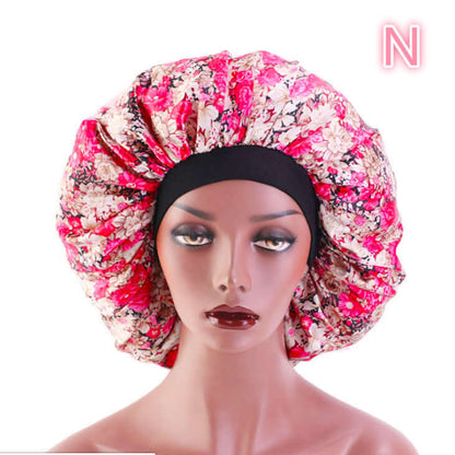 Beauty print Satin silk Bonnet sleep night cap in pink floral design