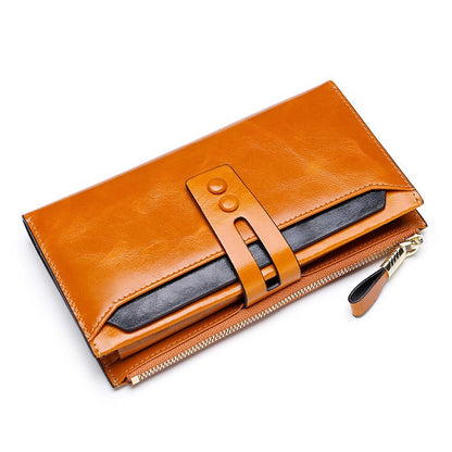 Women's Multi Card Buckle Long Oil Wax Leather WalletsStay organized and stylish with our European and American retro leather wallets. Featuring a soft surface and a convenient draw buckle opening, these mid-length wallHandbagsPlush Fashions ShopPlush Fashion ShopMulti Card Buckle Long Oil Wax Leather Wallets