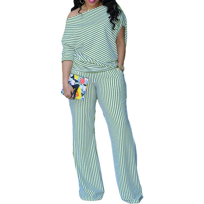 Women's Casual Asymmetric Sleeve Shirt with Pant SetUnleash your inner fashionista with our Volunteer fabric Casual Sleeve Asymmetric Shoulder Suit! This bold and unique suit features a stripe and plaid pattern in whi2 piece Pants setPlush Fashions ShopPlush Fashion ShopCasual Asymmetric Sleeve Shirt