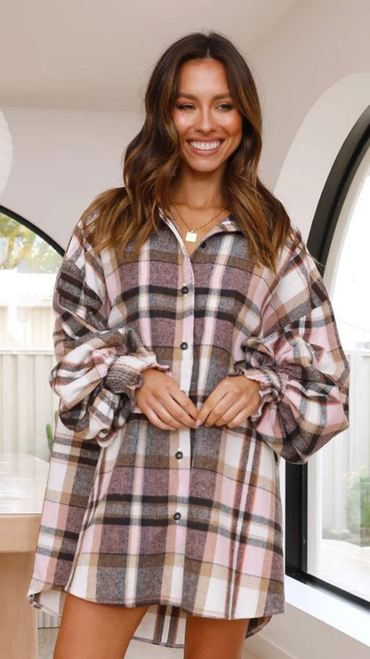 Plaid Lantern Shirt For WomenDress up your wardrobe with our Plaid Lantern Shirt for Women! This stylish and versatile top features a classic plaid pattern and a flattering lantern silhouette, pShirtPlush Fashions ShopPlush Fashion ShopPlaid Lantern Shirt