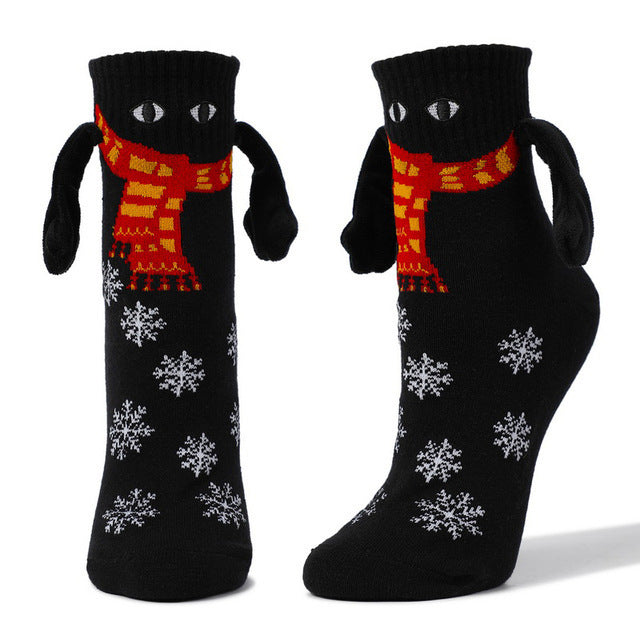 Couple Magnetic Handle Cute Hand Socks with festive snowflake design and magnetic grips.