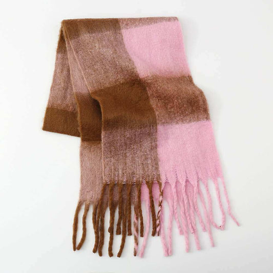 Fringe Contrast Plaid  ScarfWrap yourself in style with our Fringe Contrast Plaid Scarf! Made with 100% polyester, this imported scarf is perfect for any occasion. Measuring 78.7 inches in lengScarvesPlush Fashion ShopPlush Fashion ShopFringe Contrast Plaid Scarf