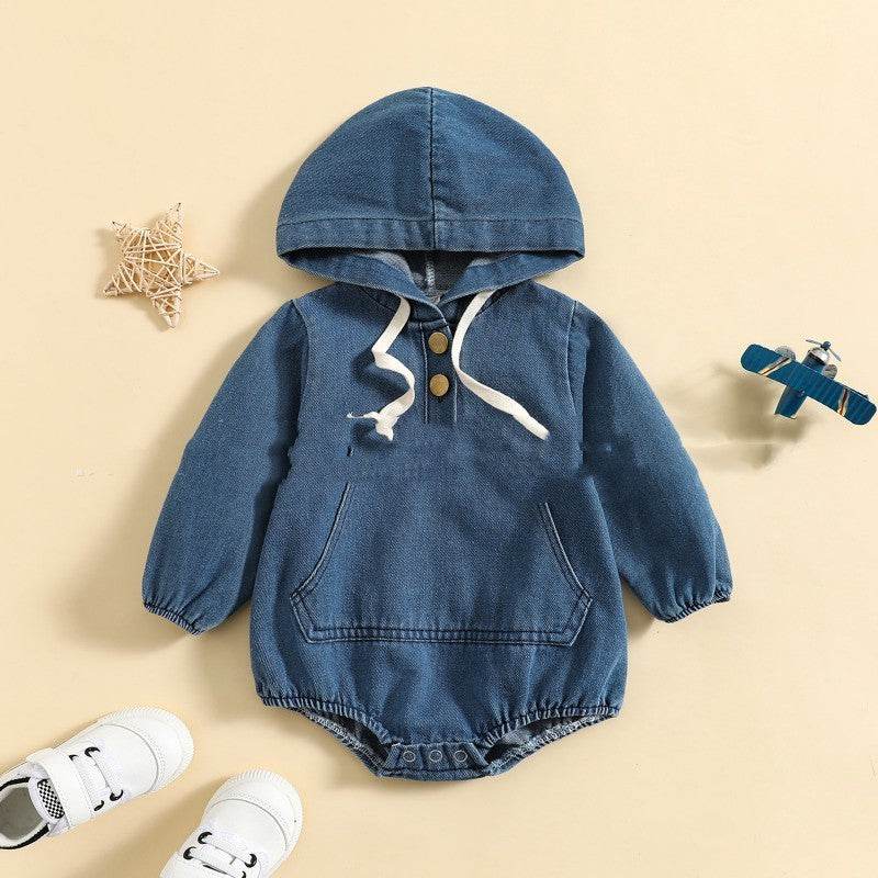 Boys' Denim Hooded Triangle Rompers Outing JumpsuitDiscover the perfect combination of style and comfort with our Boys' Denim Hooded Triangle Rompers! Made with high-quality denim fabric, this jumpsuit features a pulinfant boy RompersPlush Fashions ShopPlush Fashion ShopBoys' Denim Hooded Triangle Rompers Outing Jumpsuit