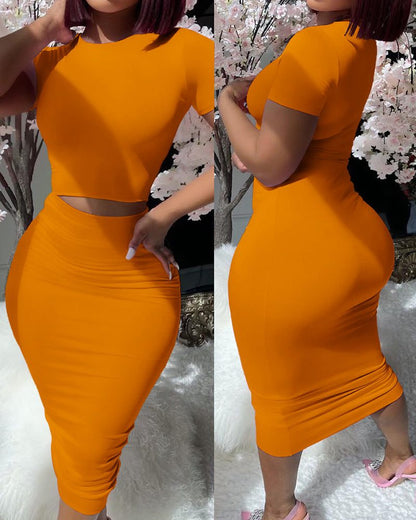 Fitted Dress WearSolid Color Short Sleeve Top Suit Tight Midi Fitted Dress  Wear .Unleash your inner fashionista with our Solid Color Short Sleeve Top Suit Tight Midi Dress! Made froDressPlush Fashions ShopPlush Fashion ShopFitted Dress Wear