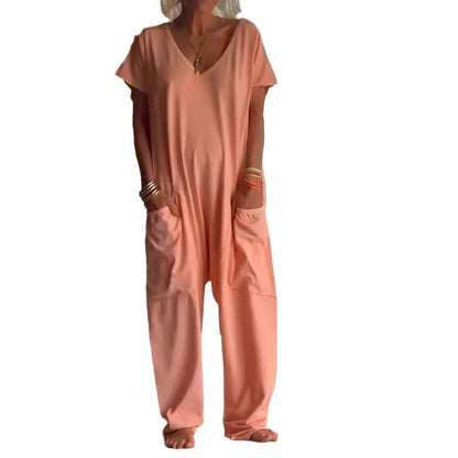 Womens Solid Color V-neck Oversized Pocket JumpsuitIntroducing our Women's Solid Color V-neck Oversized Pocket Jumpsuit! Made with comfortable Polyester fabric and available in a variety of trendy colors, this jumpsuJumperPlush Fashions ShopPlush Fashion Shop-neck Oversized Pocket Jumpsuit