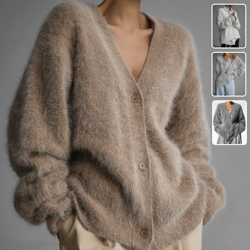 Loose V-neck button cardigan for fall and winter fashion, women’s single-breasted knitted sweater.