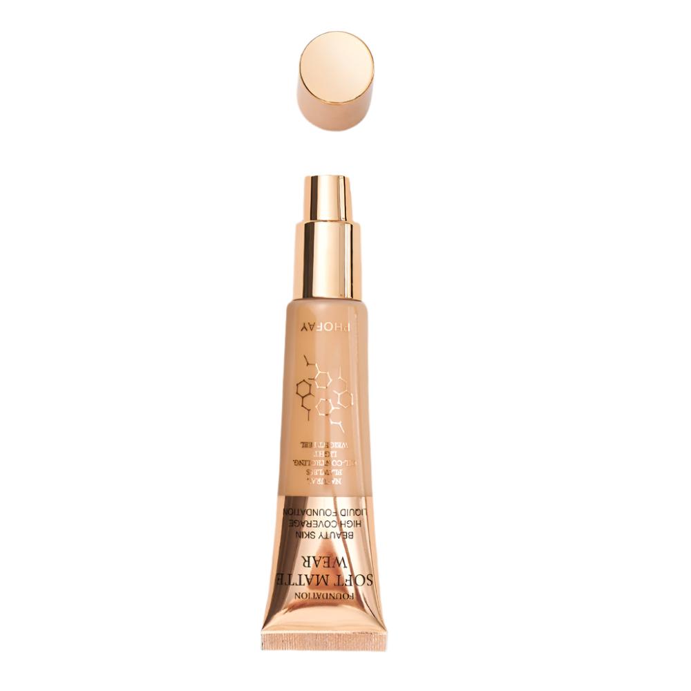 PHOFAY Full Coverage Foundation bottle with gold cap, lightweight formula for a flawless complexion.