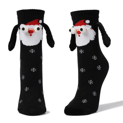 Couple magnetic handle cute hand socks with Santa design, Christmas gift.