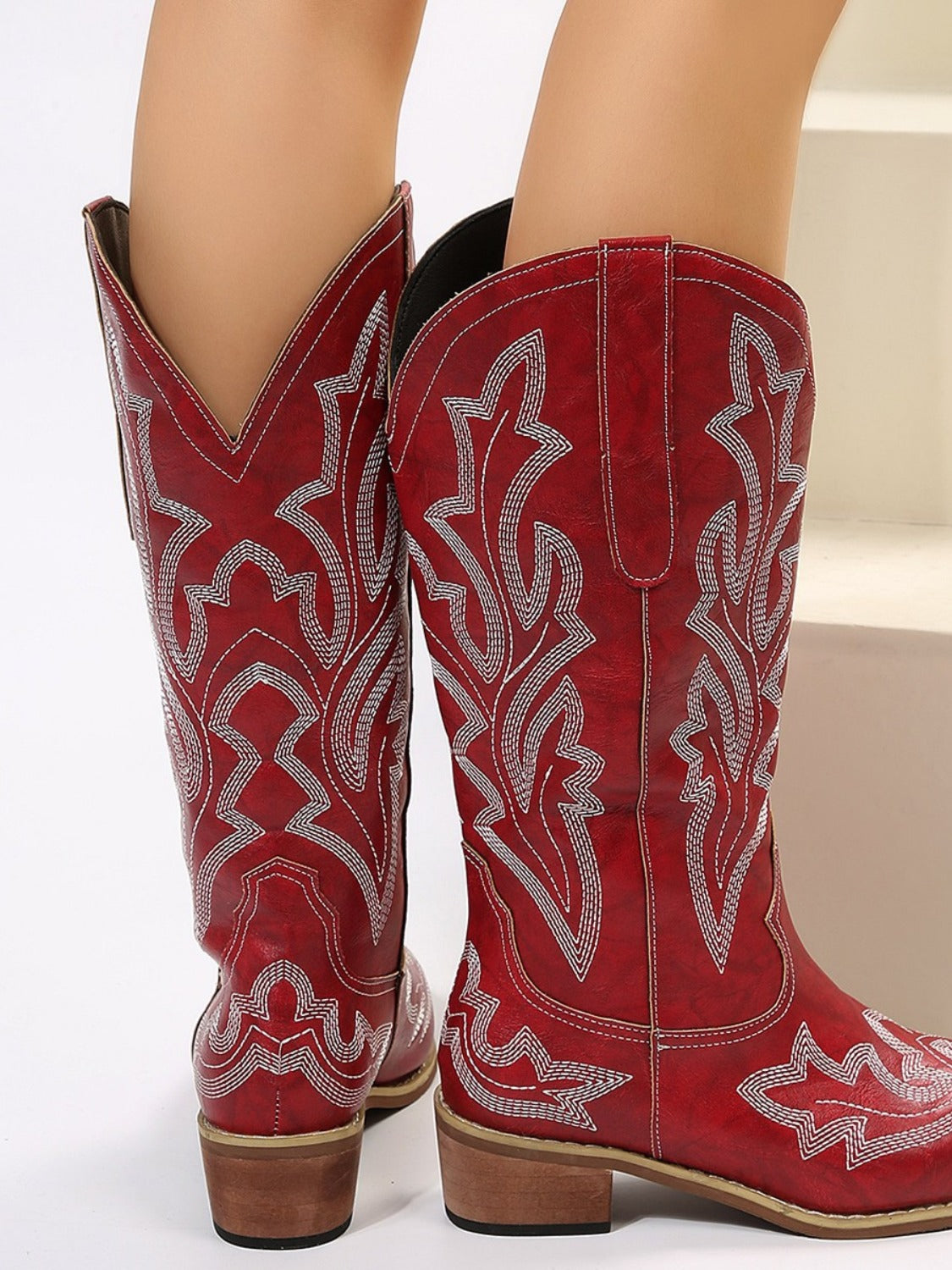 Leather Embroidered Geometric Point Toe BootsElevate your style with these Leather Embroidered Geometric Point Toe Boots! Made of high-quality, imported elastomer and PU material, these boots feature a low heelBootsPlush Fashion ShopPlush Fashion ShopLeather Embroidered Geometric Point Toe Boots