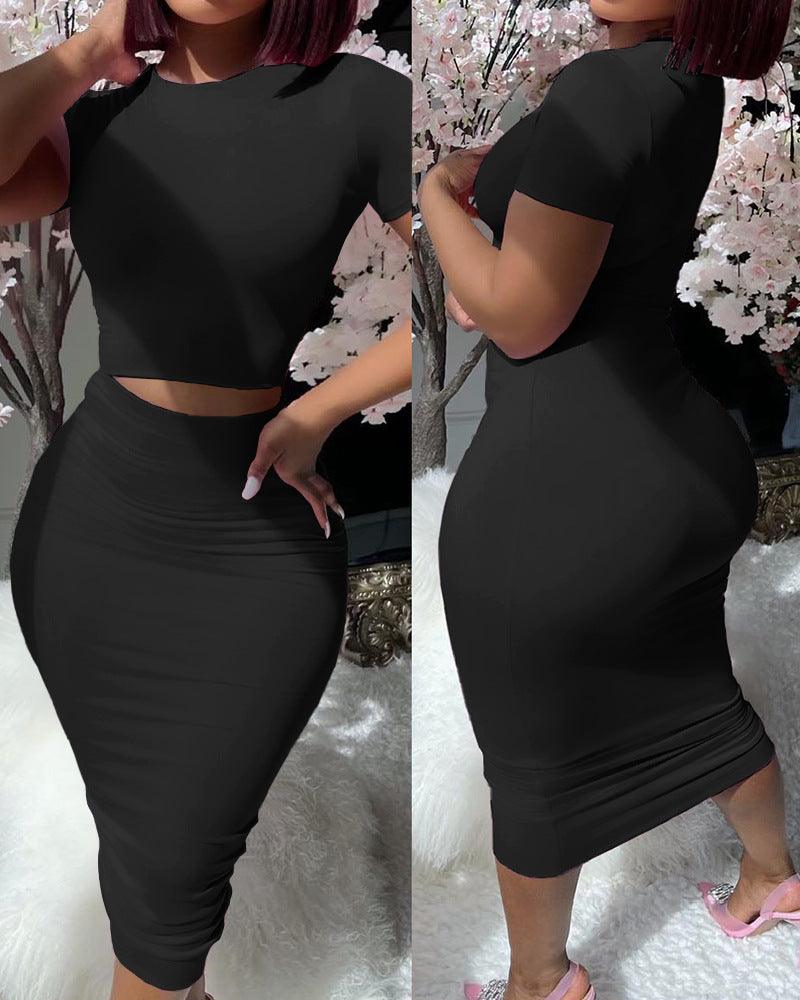 Fitted Dress WearSolid Color Short Sleeve Top Suit Tight Midi Fitted Dress  Wear .Unleash your inner fashionista with our Solid Color Short Sleeve Top Suit Tight Midi Dress! Made froDressPlush Fashions ShopPlush Fashion ShopFitted Dress Wear