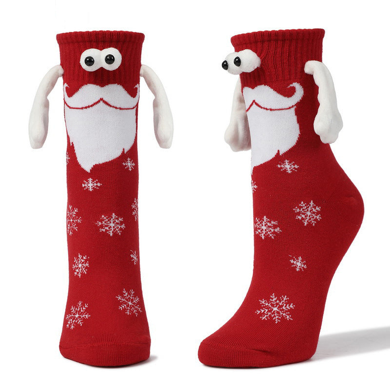 Couple Magnetic Handle Cute Hand Socks Christmas red festive design.