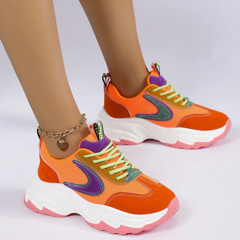 Mixed-color Lace -up Sneakers For WomenElevate your style with our Mixed-color Lace-up Sneakers! Made with breathable mesh and a thick rubber sole for balance and comfort. Fashionable cross straps and colShoesPlush Fashions ShopPlush Fashion ShopMixed-color Lace -