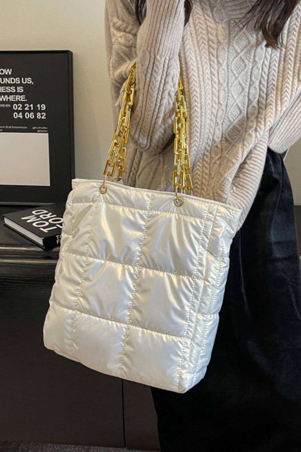 Ladies Bubble Texture Chain HandbagIntroducing our Bubble Texture Chain Handbag, the perfect accessory for any occasion. Made with durable polyester material and imported for quality, this medium-sizeHand bagPlush Fashion ShopPlush Fashion ShopBubble Texture Chain Handbag