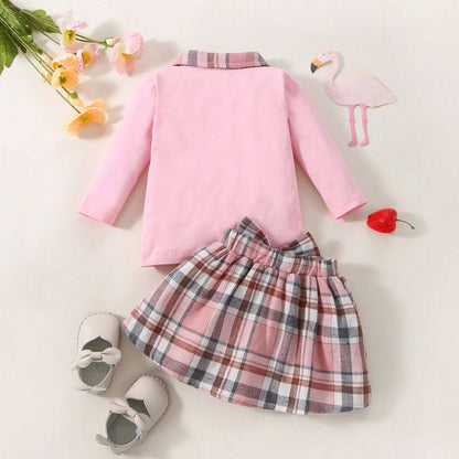 New Children's Long-sleeved Shirt Plaid Skirt SuitTransform your little one's wardrobe with our Ins New Children's Clothing Long-sleeved Shirt Plaid Skirt Suit! Featuring a stylish plaid pattern, this suit exudes a 0Plush Fashions ShopPlush Fashion ShopChildren'