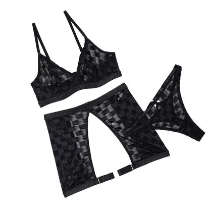 Women's Mesh Underwear Three-piece SetExperience ultimate comfort and style with our Women's Mesh Underwear Three-piece Set. Made with high-quality Mesh fabric, this set comes in sleek black and is avail3 piece setPlush Fashions ShopPlush Fashion ShopMesh Underwear