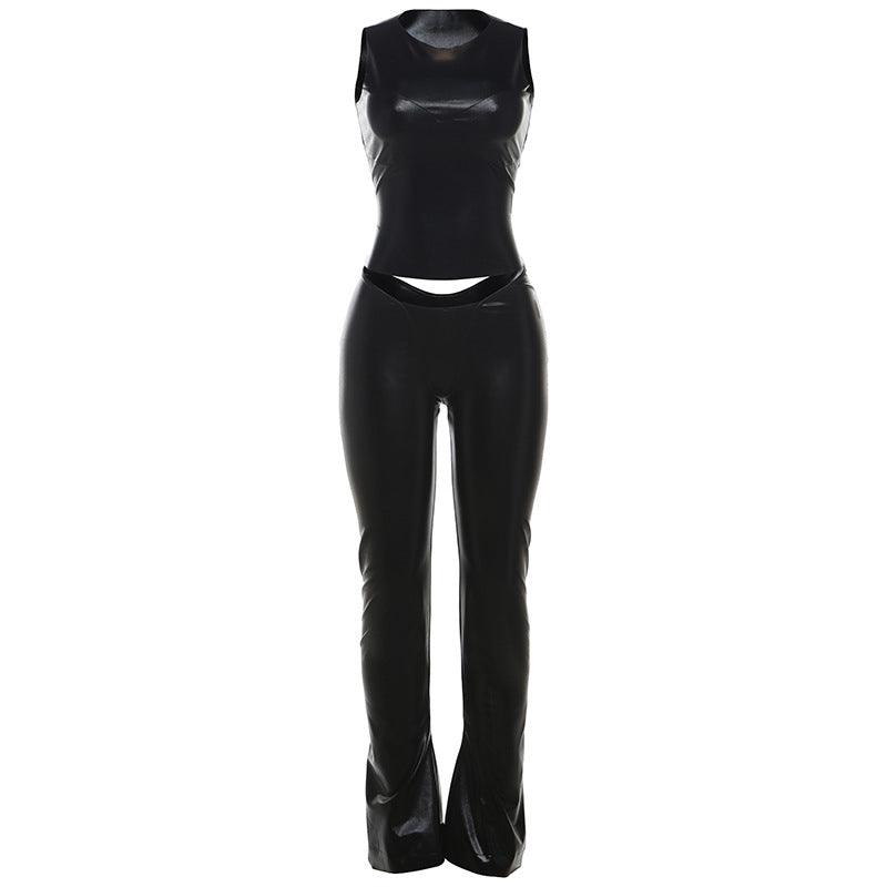 Women's Clothing Fashion Street Round Neck SuitUnleash your fashion sense with our Women's Clothing Fashion Street Round Neck Suit! Designed with exposed navel and trendy sleeveless cut, this sleek black suit wil2 piece Pants setPlush Fashions ShopPlush Fashion ShopClothing Fashion Street Round Neck Suit