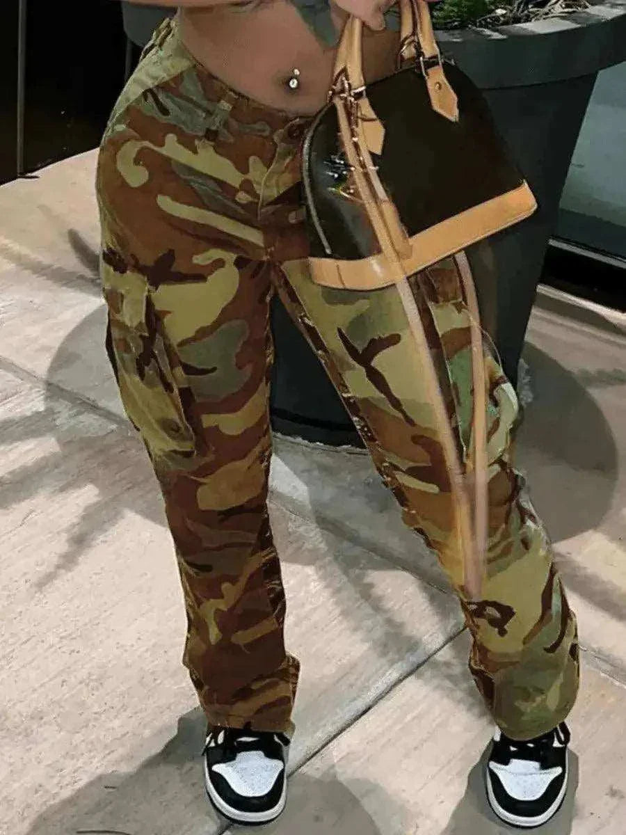 Camo Print Side Pocket Cargo Pants For WomenBe bold and confident with these Camo Print Side Pocket Cargo Pants for Women! Designed with a camouflage print and side pockets, these pants are both stylish and fuPantsPlush Fashions ShopPlush Fashion ShopCamo Print Side Pocket Cargo Pants