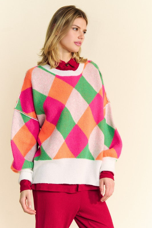 Davi & Dani Exposed Seam Color Block  Sweater