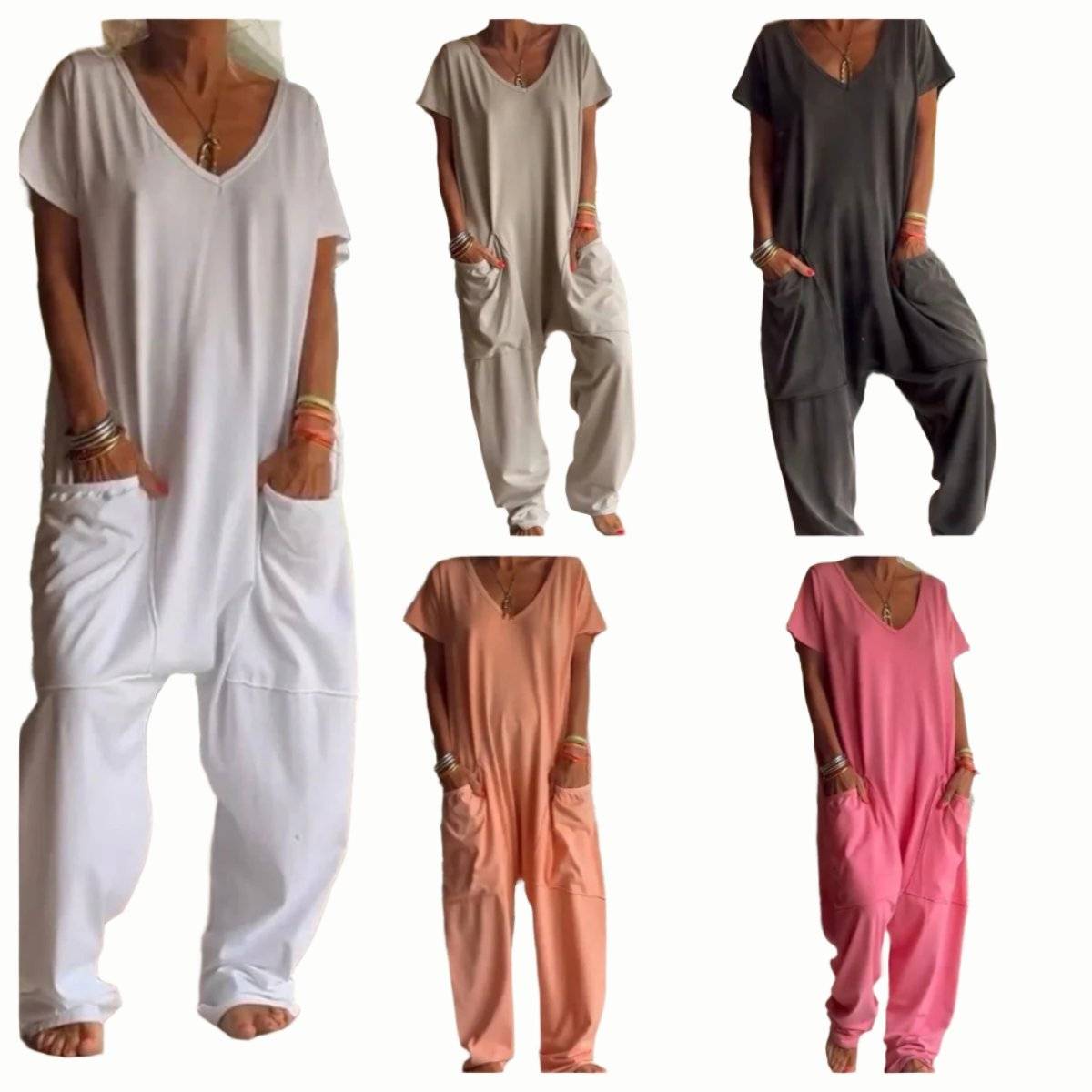 Womens Solid Color V-neck Oversized Pocket JumpsuitIntroducing our Women's Solid Color V-neck Oversized Pocket Jumpsuit! Made with comfortable Polyester fabric and available in a variety of trendy colors, this jumpsuJumperPlush Fashions ShopPlush Fashion Shop-neck Oversized Pocket Jumpsuit