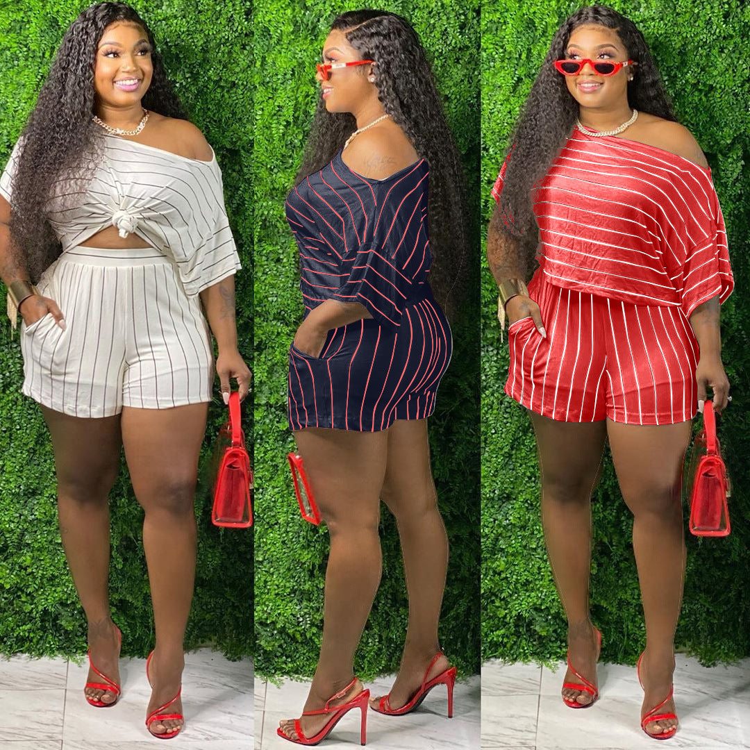 Plus Size Summer ShortsElevate your fashion game with our Fashion Striped Plus Size Summer Shorts! Featuring a trendy striped pattern and made with comfortable cotton blended fabric, this 2 piece short setPlush Fashions ShopPlush Fashion ShopSize Summer Shorts