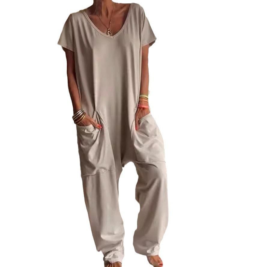 Womens Solid Color V-neck Oversized Pocket JumpsuitIntroducing our Women's Solid Color V-neck Oversized Pocket Jumpsuit! Made with comfortable Polyester fabric and available in a variety of trendy colors, this jumpsuJumperPlush Fashions ShopPlush Fashion Shop-neck Oversized Pocket Jumpsuit