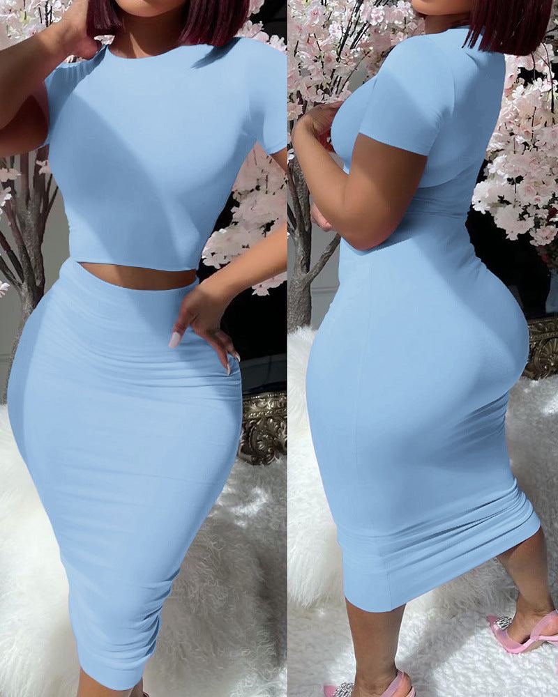 Fitted Dress WearSolid Color Short Sleeve Top Suit Tight Midi Fitted Dress  Wear .Unleash your inner fashionista with our Solid Color Short Sleeve Top Suit Tight Midi Dress! Made froDressPlush Fashions ShopPlush Fashion ShopFitted Dress Wear