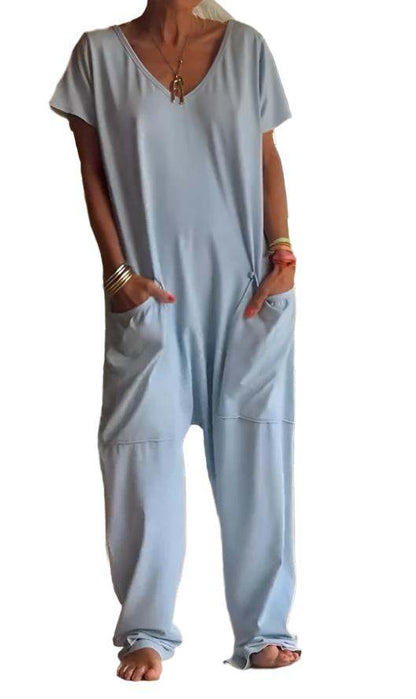 Womens Solid Color V-neck Oversized Pocket JumpsuitIntroducing our Women's Solid Color V-neck Oversized Pocket Jumpsuit! Made with comfortable Polyester fabric and available in a variety of trendy colors, this jumpsuJumperPlush Fashions ShopPlush Fashion Shop-neck Oversized Pocket Jumpsuit