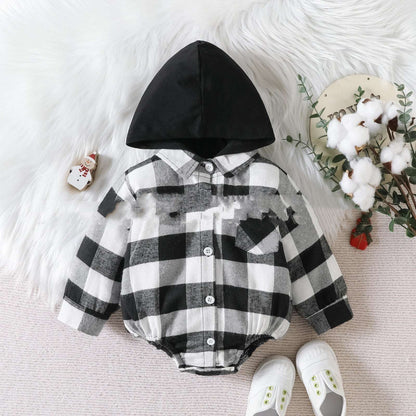 Baby Plaid Button Hooded JumpsuitStay cozy and festive this holiday season with our Baby Clothing Christmas Plaid Jumpsuit. Made with soft and breathable cotton fabric, our button-up onesie featuresBaby clothsPlush Fashions ShopPlush Fashion ShopBaby Plaid Button Hooded Jumpsuit