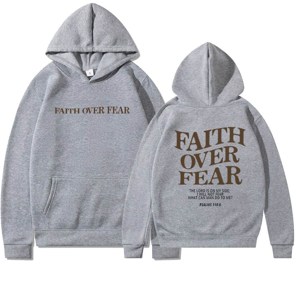 Faith Over Fear Men's And Women's Hoodies SweaterEmbrace your faith with our Faith Over Fear hoodies! Available in multiple colors and sizes, these hoodies feature a stylish letter pattern and top-stitched pockets.SweaterPlush Fashions ShopPlush Fashion ShopFear Men'