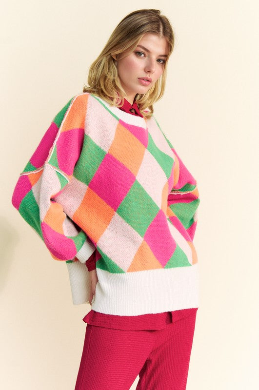 Davi & Dani Exposed Seam Color Block  Sweater