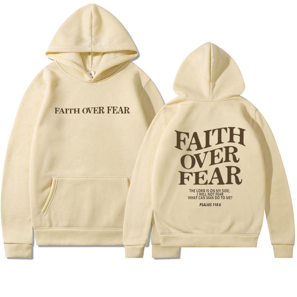 Faith Over Fear Men's And Women's Hoodies SweaterEmbrace your faith with our Faith Over Fear hoodies! Available in multiple colors and sizes, these hoodies feature a stylish letter pattern and top-stitched pockets.SweaterPlush Fashions ShopPlush Fashion ShopFear Men'