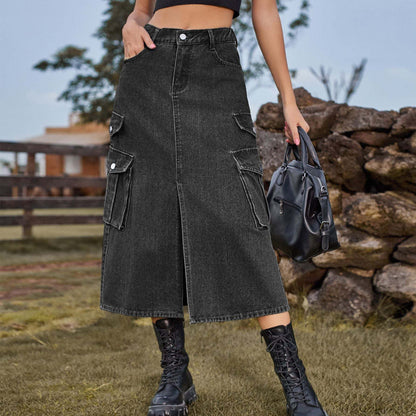 Women's Denim Cargo Casual SkirtThis denim cargo casual skirt is perfect for street style fashion. Made from high-quality denim, it comes in a range of trendy colors to suit any taste. With sizes fSkirtPlush Fashions ShopPlush Fashion ShopDenim Cargo Casual Skirt