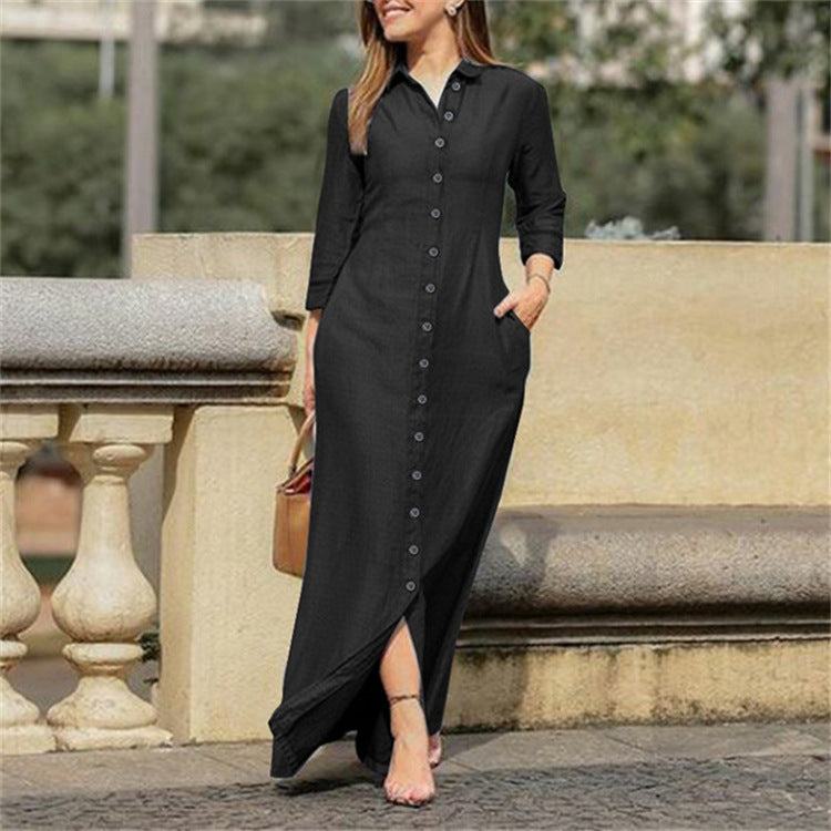 Shirt Collar Denim Button Maxi DressElevate your casual style with this chic shirt collar denim maxi dress. Featuring a button-down front and a flattering maxi length, this dress is perfect for any occDressPlush Fashions ShopPlush Fashion ShopShirt Collar Denim Button Maxi Dress