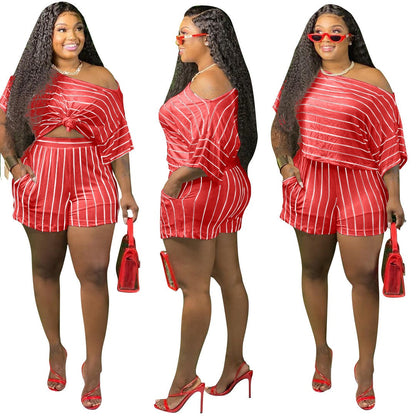 Plus Size Summer ShortsElevate your fashion game with our Fashion Striped Plus Size Summer Shorts! Featuring a trendy striped pattern and made with comfortable cotton blended fabric, this 2 piece short setPlush Fashions ShopPlush Fashion ShopSize Summer Shorts