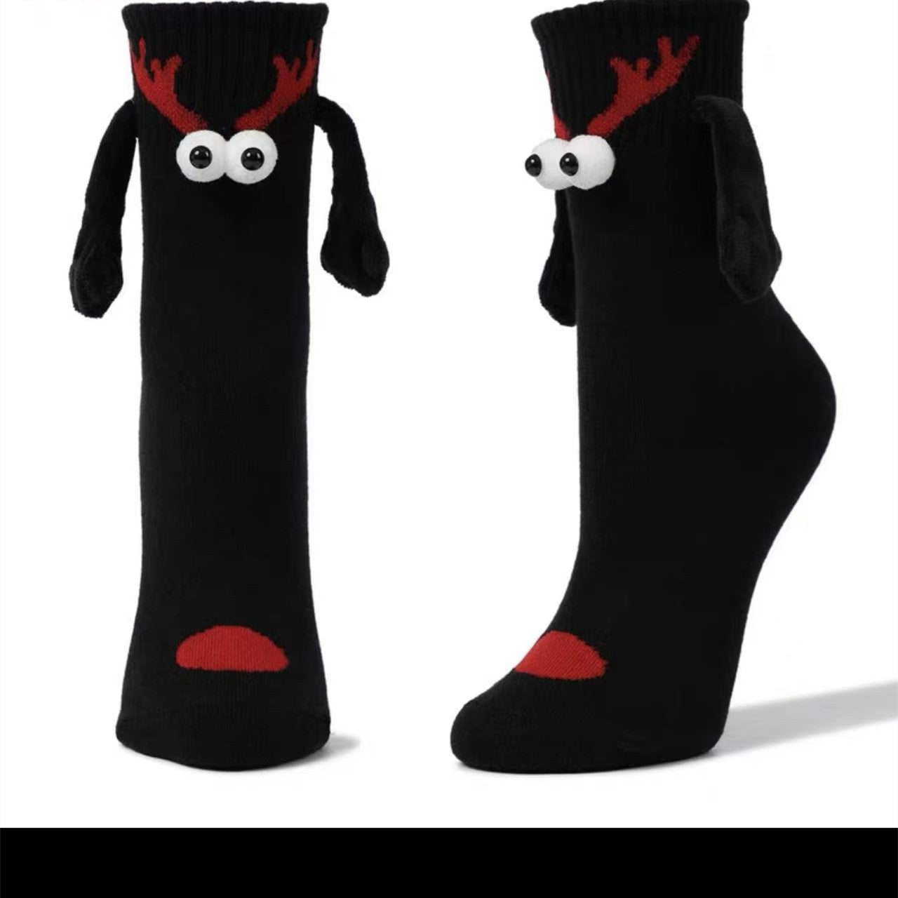 Couple Magnetic Handle Cute Hand Socks Christmas with festive design.