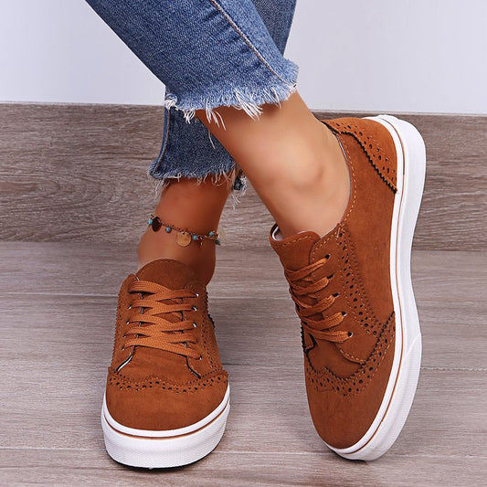 Lace-Up Suedette Flat Sneakers For WomenThese Lace-Up Suedette Flat Sneakers are the perfect combination of style and comfort. Made with elastomer and suede materials, they provide a snug and durable fit. Plush Fashion ShopPlush Fashion ShopSuedette Flat Sneakers