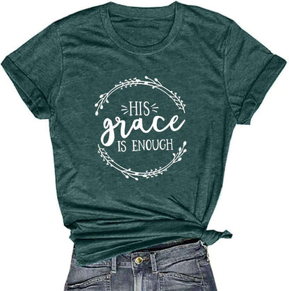 Women's His Grace Is Enough Short Sleeve Casual Tee ShirtStay comfortable and stylish in the Women's His Grace Is Enough Tee. With a classic design and inspiring message, this soft and breathable tee is perfect for everydaT shirtsPlush Fashions ShopPlush Fashion ShopShort Sleeve Casual Tee Shirt